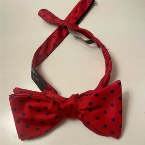 Saks Fifth Avenue Bow Tie Silk Red with Black Polka Dots Vintage Black Label